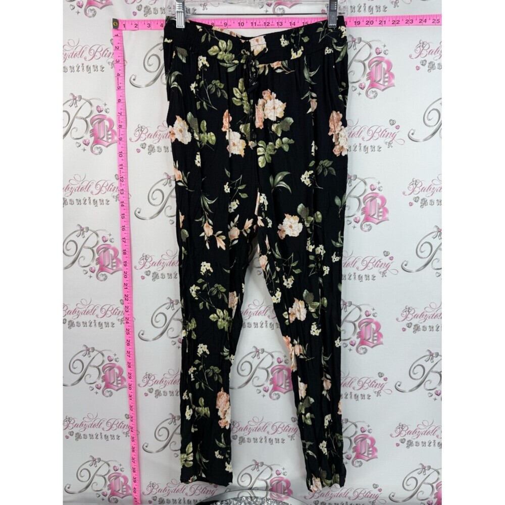 le chateau pants flowers flowy comfy Black Floral Tie Waist Pants orange pink